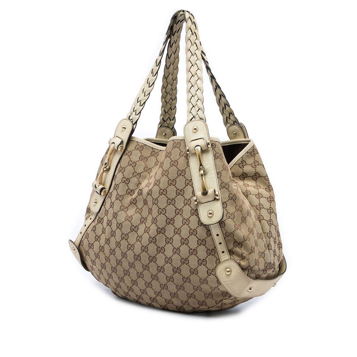 Gucci GG Canvas Horsebit Pelham Shoulder Bag — Beige
