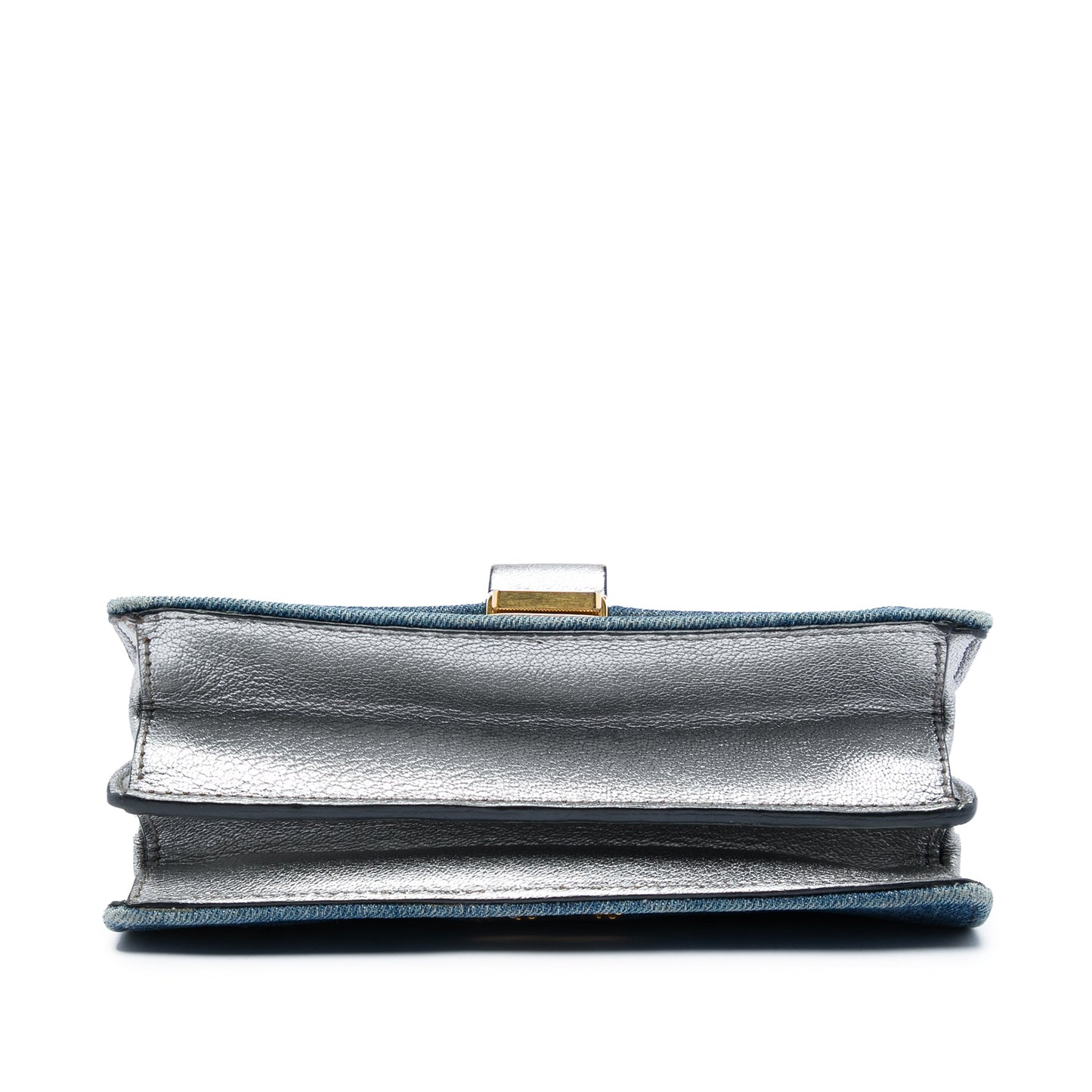 Miu Miu Denim Metallic Goatskin Madras Flap Crossbody