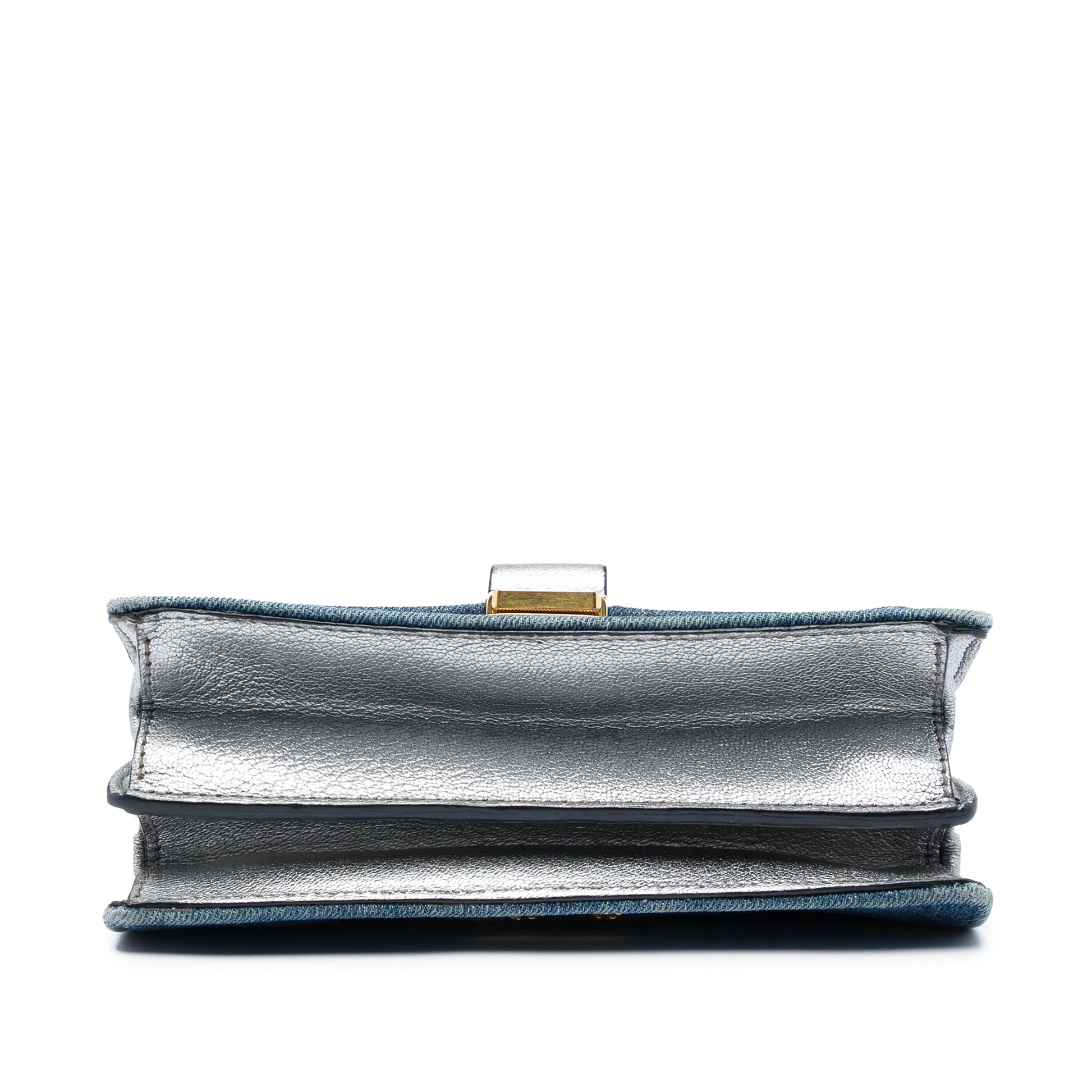 Miu Miu Denim Metallic Goatskin Madras Flap Crossbody