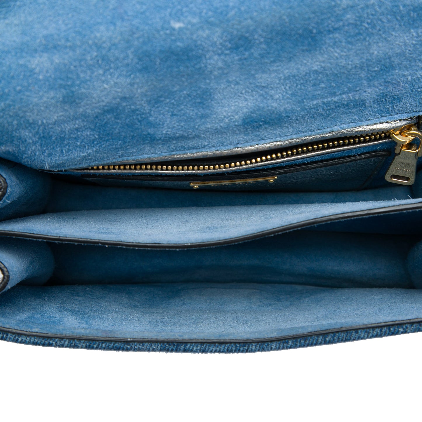 Miu Miu Denim Metallic Goatskin Madras Flap Crossbody