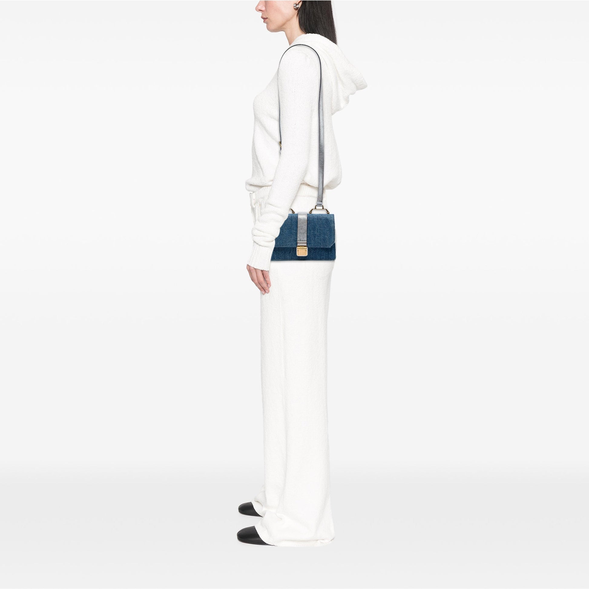 Miu Miu Denim Metallic Goatskin Madras Flap Crossbody