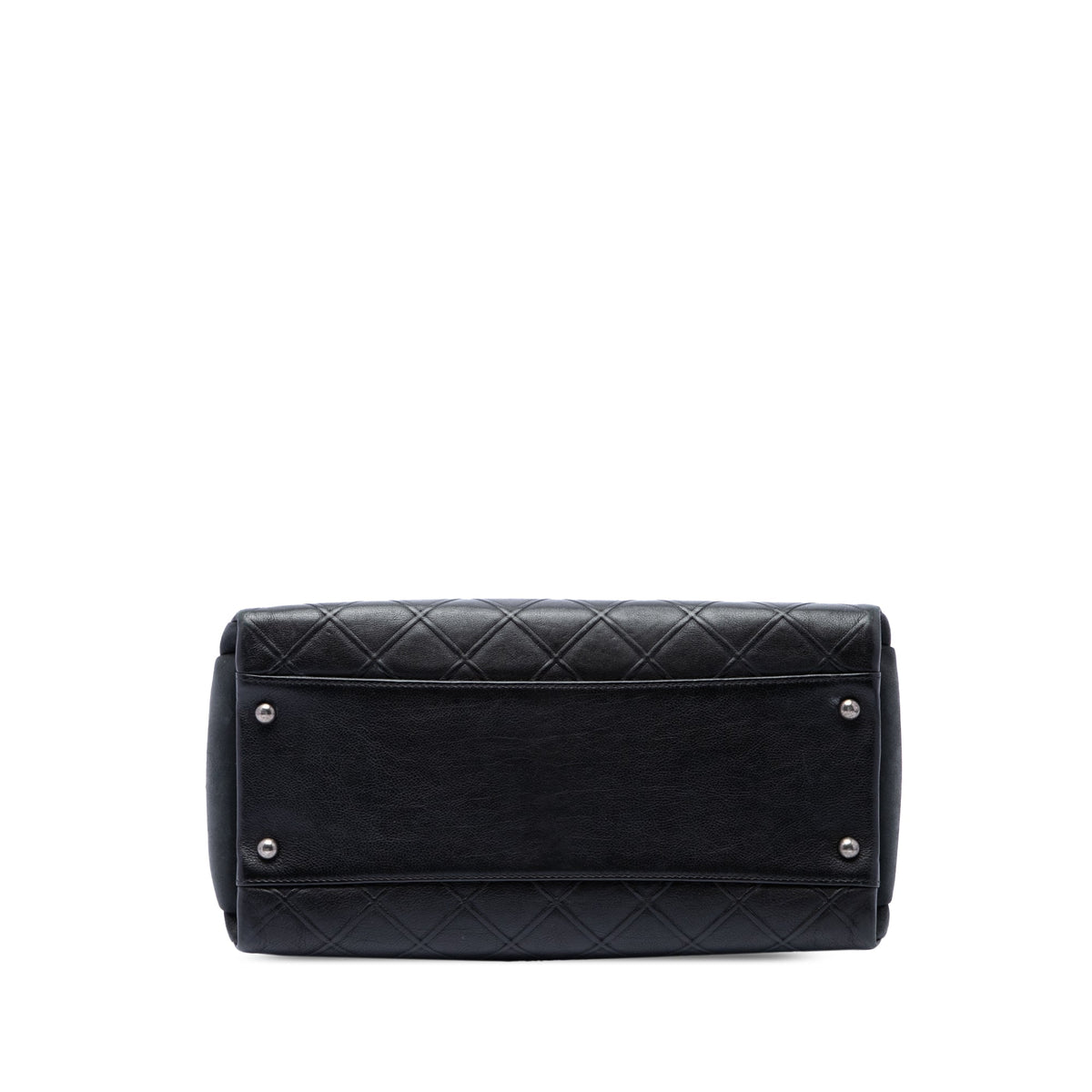 Chanel Large CC Diamond Embossed Calfskin Zip Shopping Tote — Black