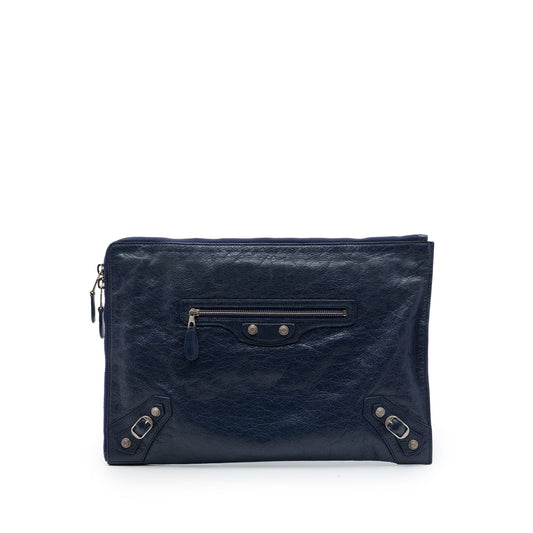 Balenciaga Lambskin Motocross Giant 12 Zip Around Flat Clutch