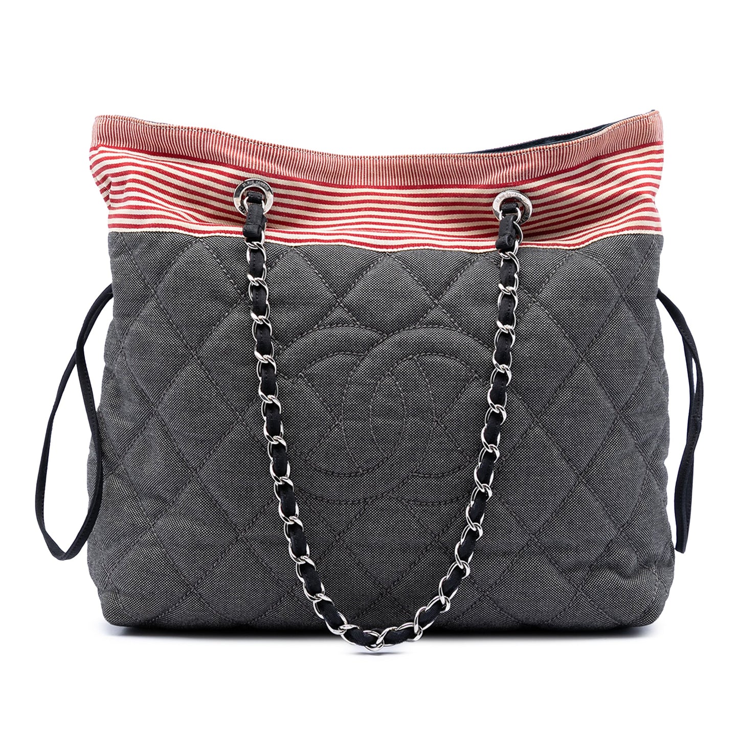 Chanel CC Quilted Denim Grosgrain Drawstring Tote