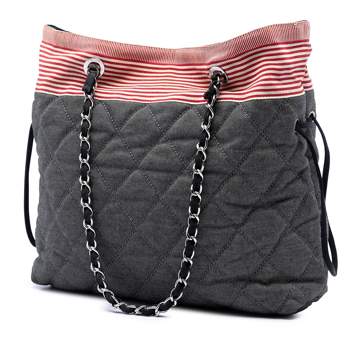 Chanel CC Quilted Denim Grosgrain Drawstring Tote