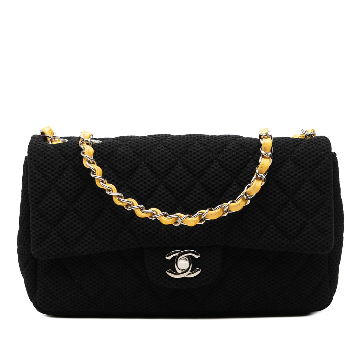 Chanel Medium Quilted Perforated Jersey Single Flap — Black