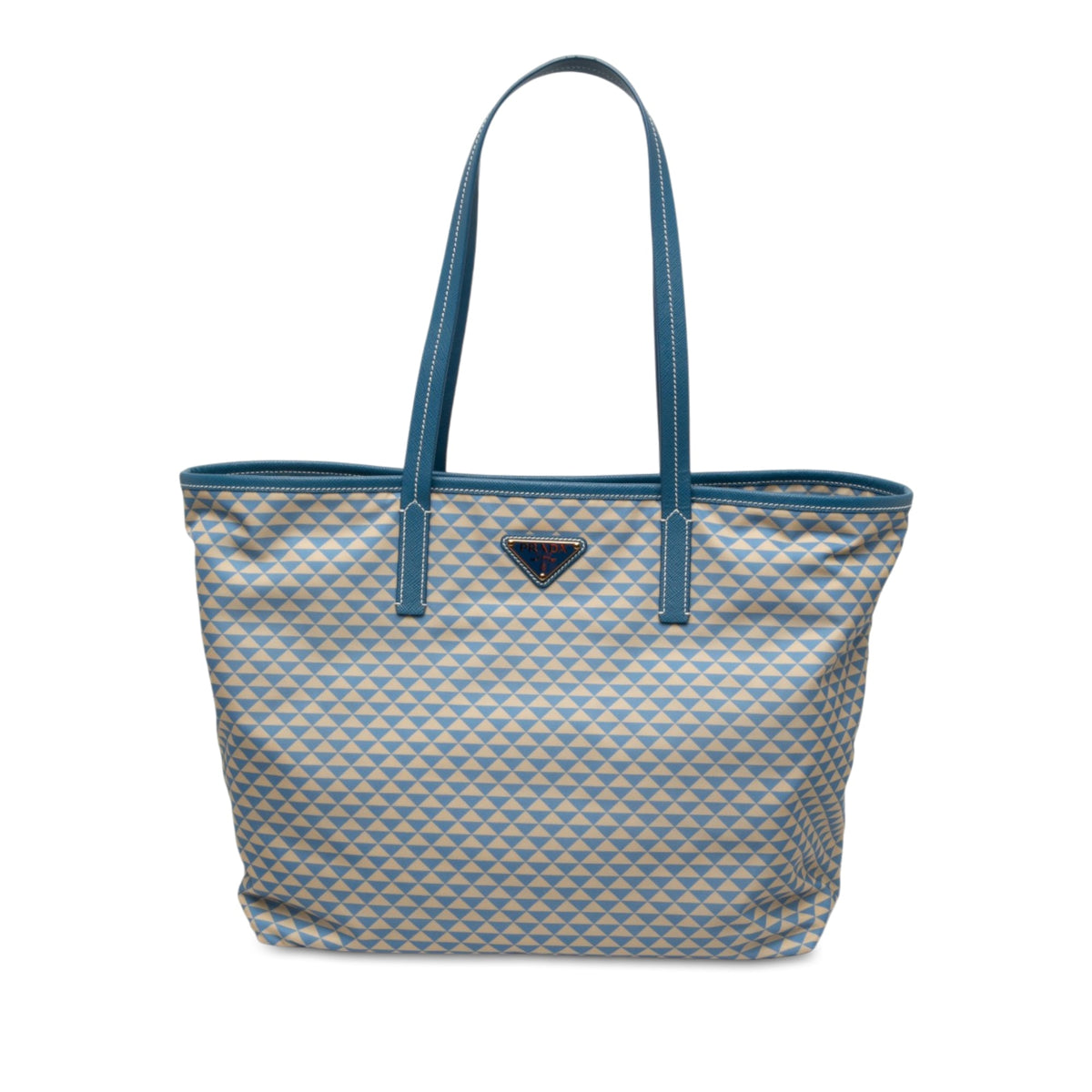 Prada Saffiano Trimmed Tessuto Symbole Triangolo Tote — Blue