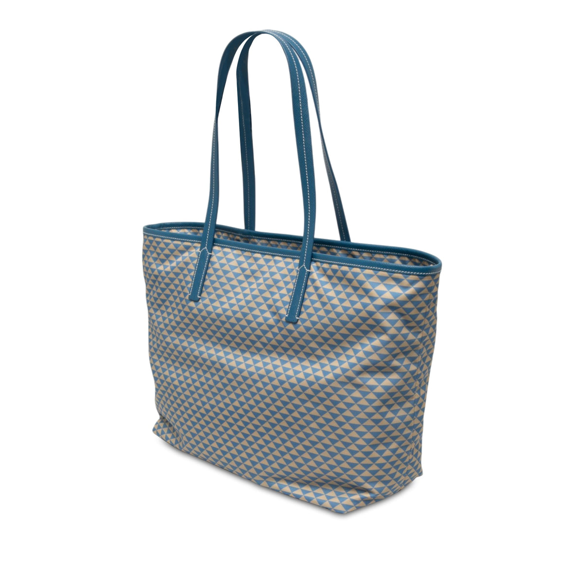 Prada Saffiano Trimmed Tessuto Symbole Triangolo Tote — Blue