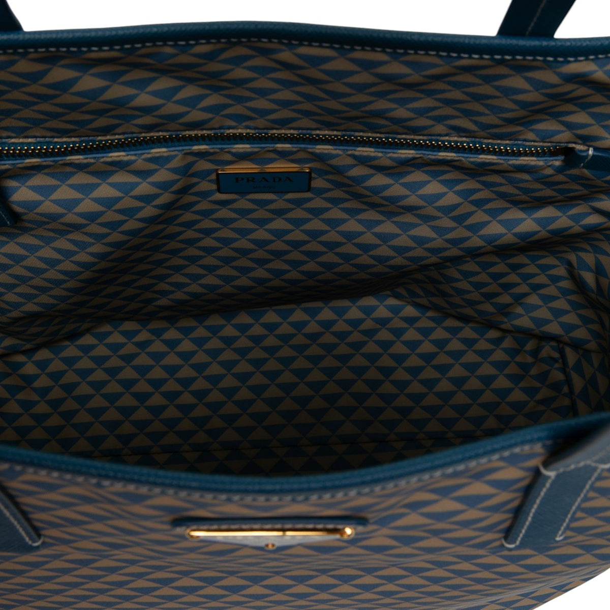 Prada Saffiano Trimmed Tessuto Symbole Triangolo Tote — Blue