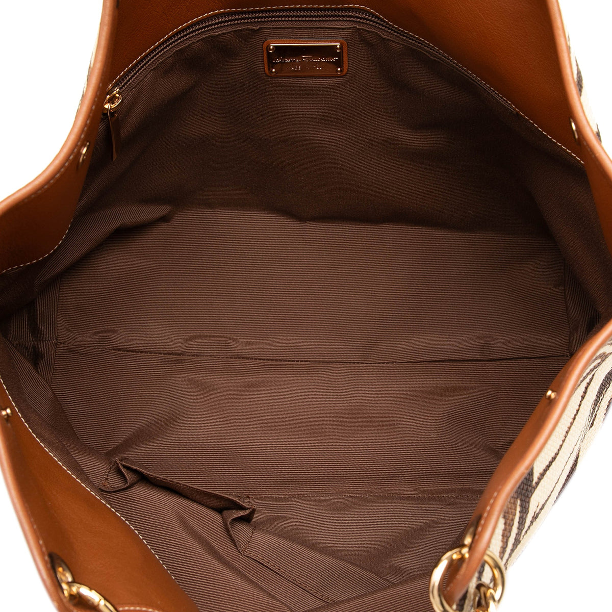 Ferragamo Zebra Printed Straw Shopper Tote — Brown