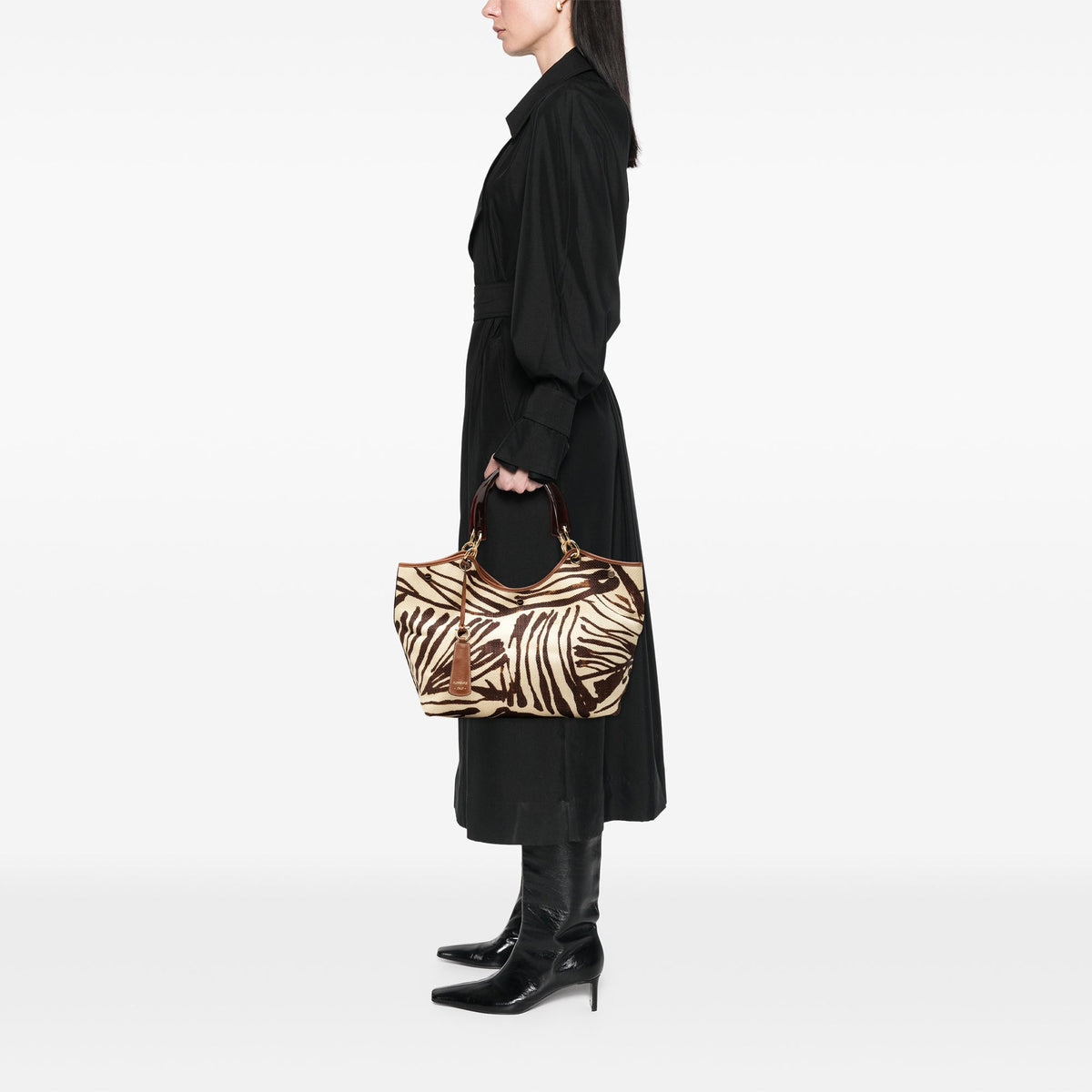 Ferragamo Zebra Printed Straw Shopper Tote — Brown