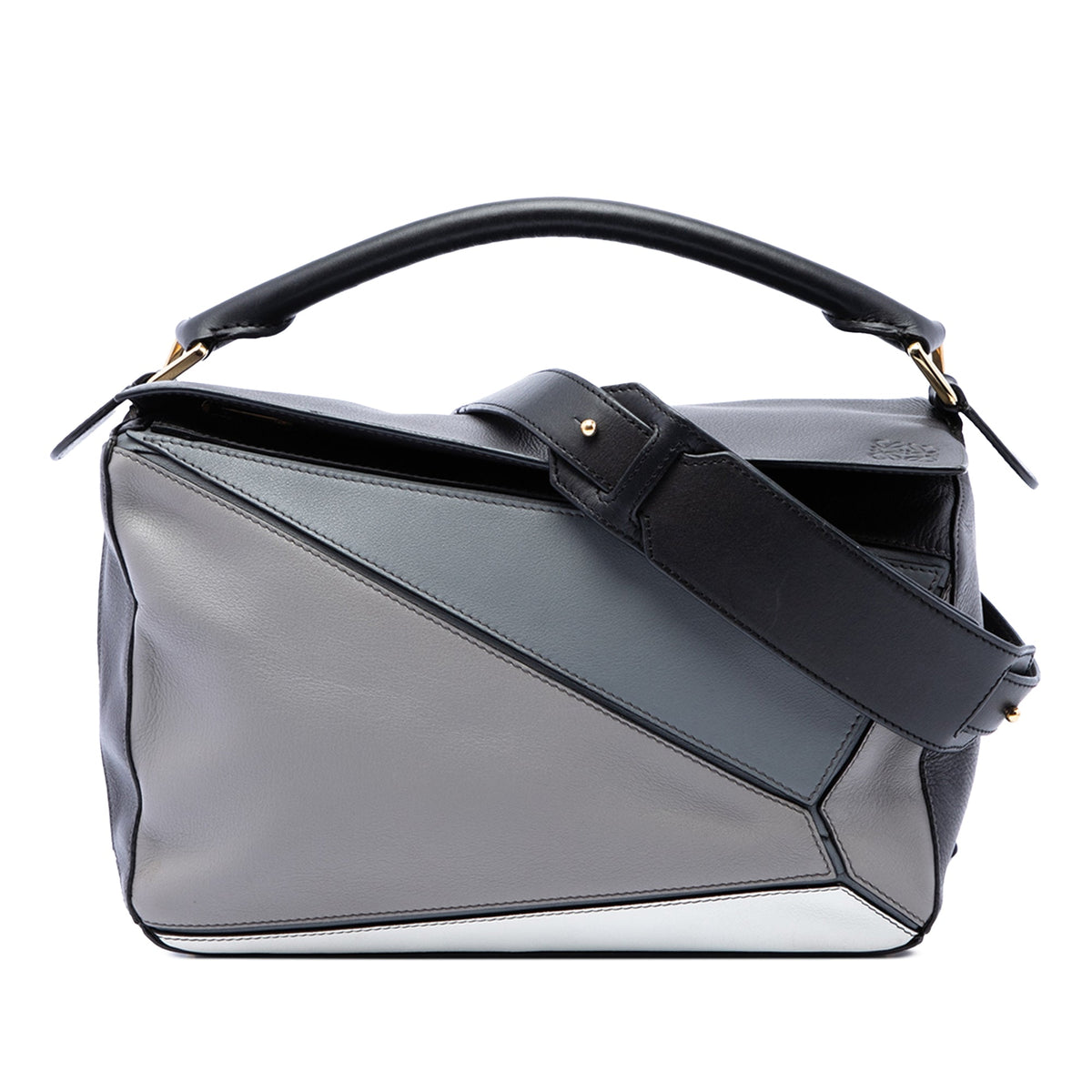 LOEWE Medium Tricolor Calfskin Puzzle Satchel — Gray