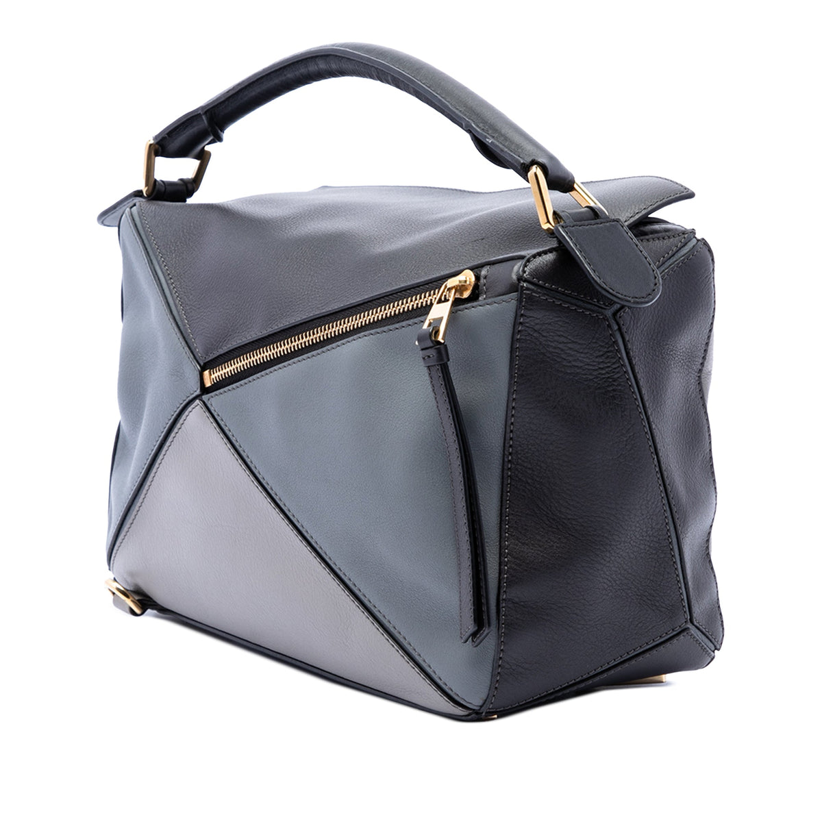 LOEWE Medium Tricolor Calfskin Puzzle Satchel — Gray
