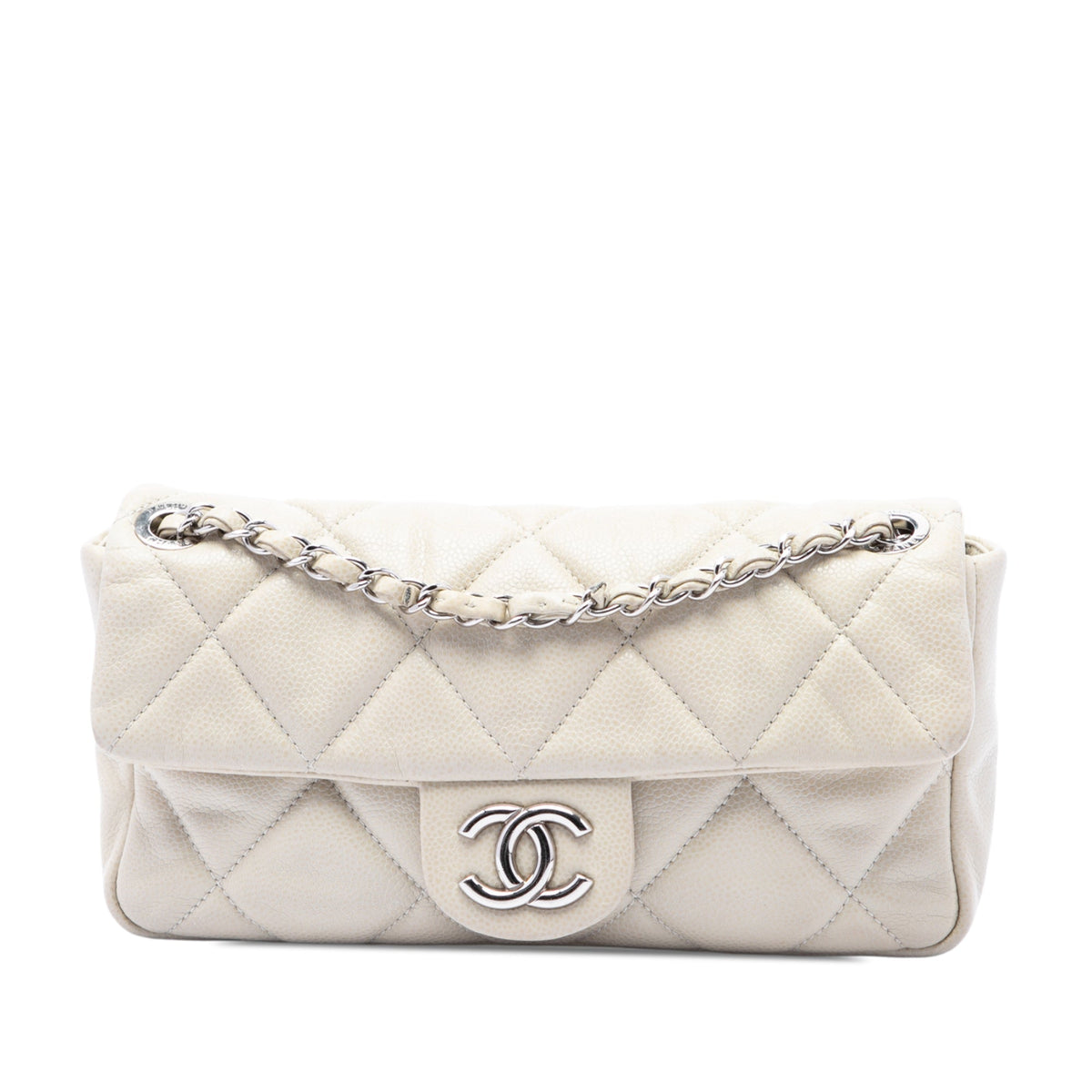 Chanel Small Glazed Quilted Caviar Nature Flap — White