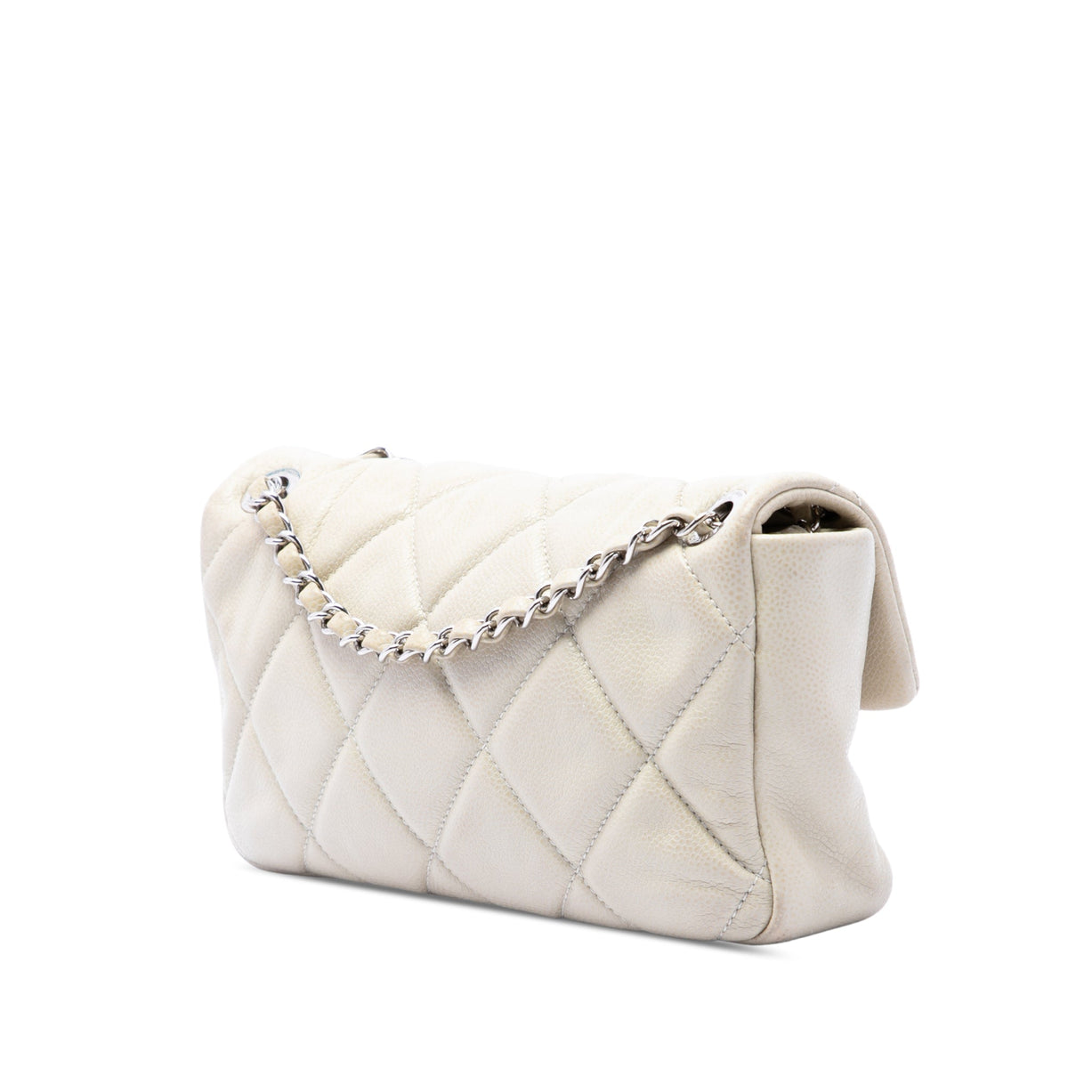 Chanel Small Glazed Quilted Caviar Nature Flap — White