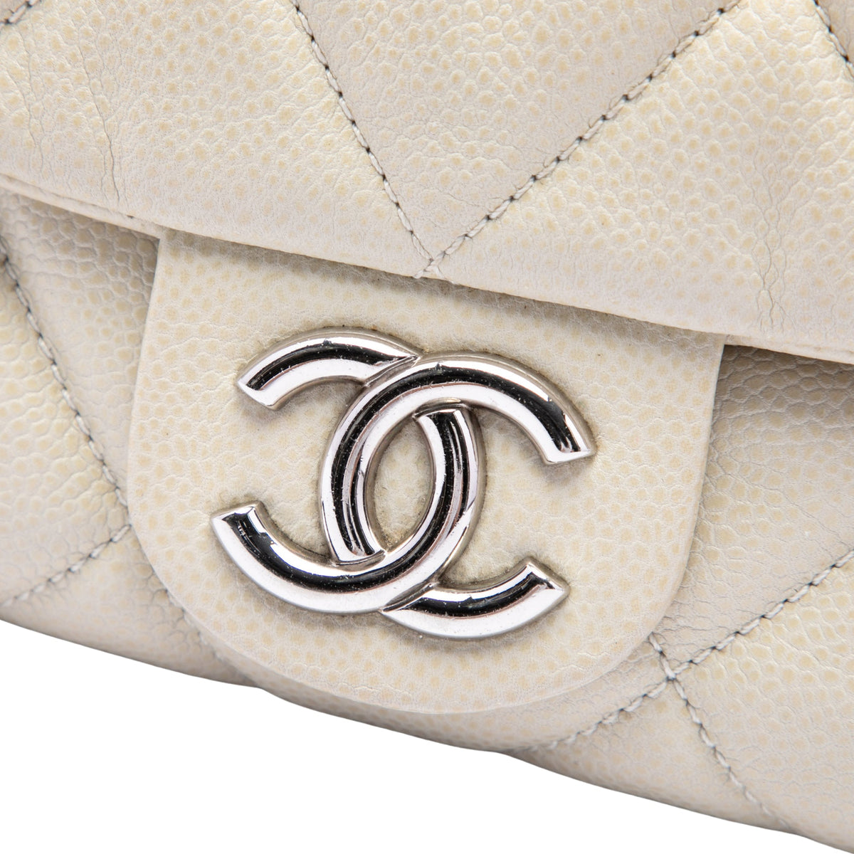 Chanel Small Glazed Quilted Caviar Nature Flap — White