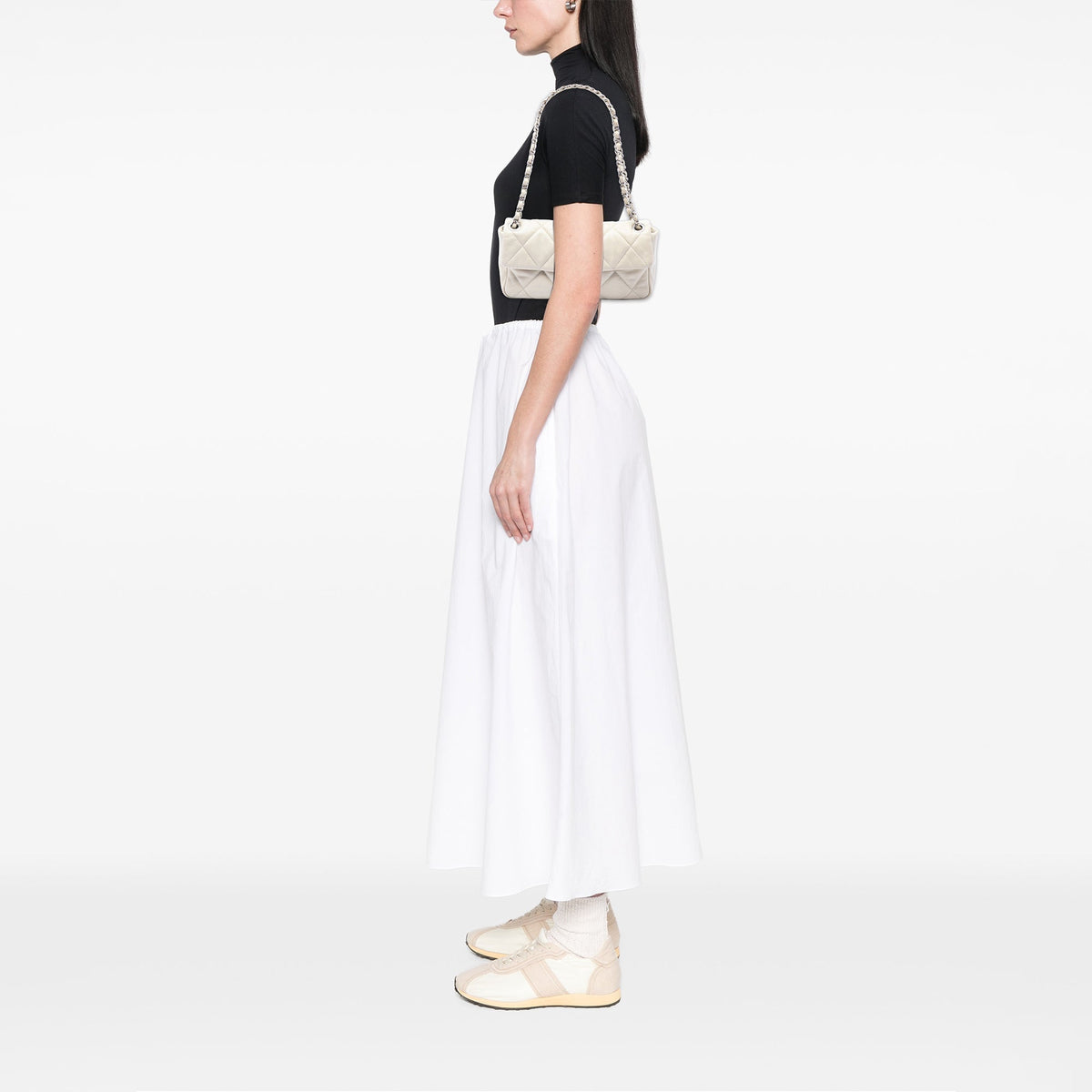 Chanel Small Glazed Quilted Caviar Nature Flap — White