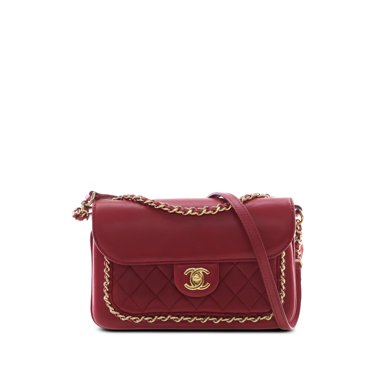 Chanel Small Quilted Lambskin CC Unchained Flap — Red