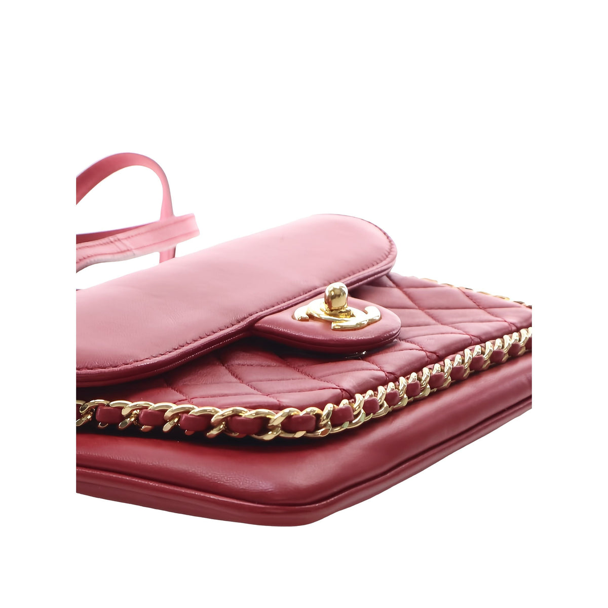 Chanel Small Quilted Lambskin CC Unchained Flap — Red
