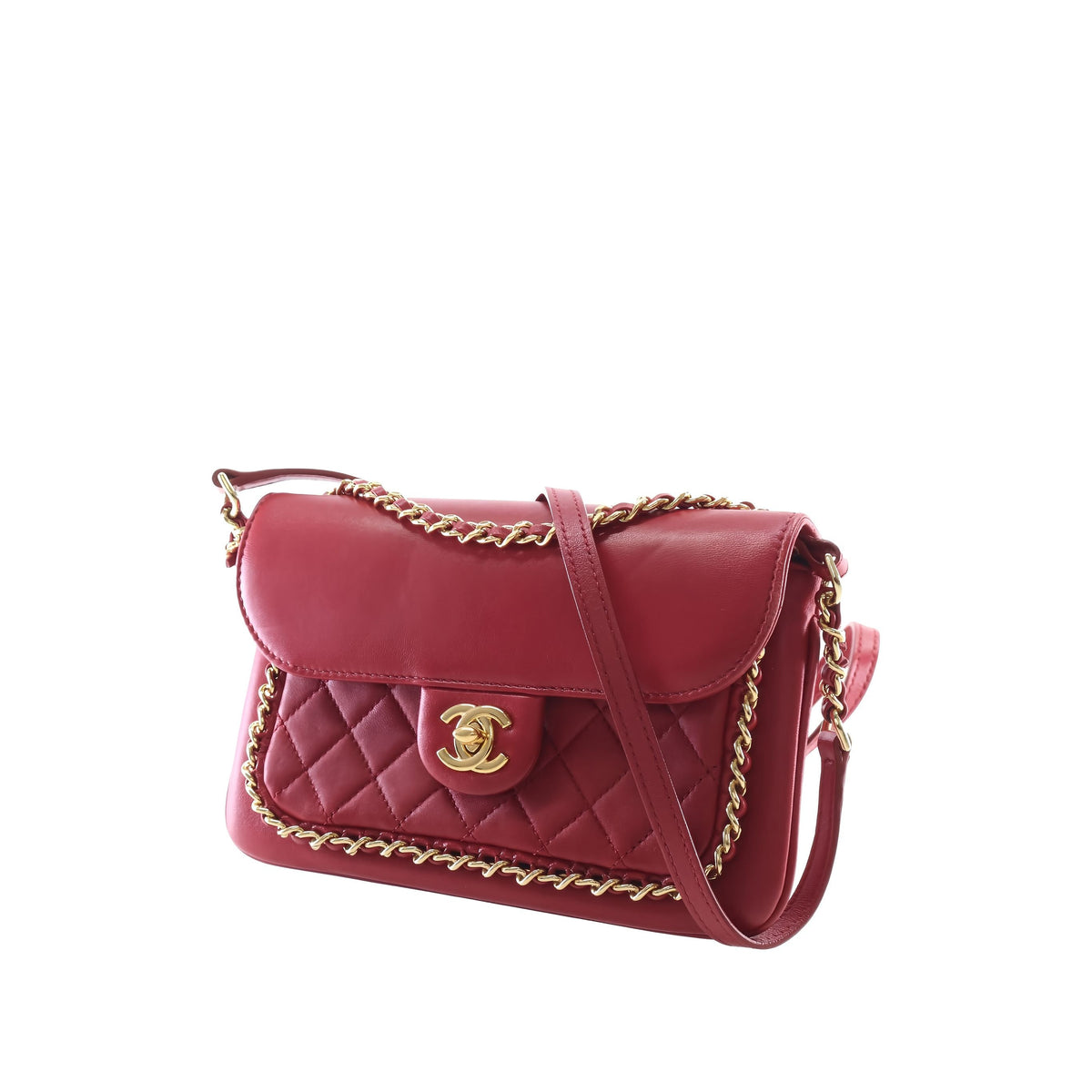 Chanel Small Quilted Lambskin CC Unchained Flap — Red