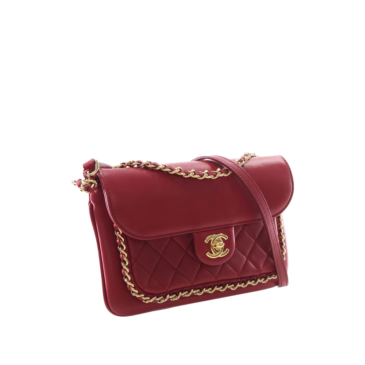 Chanel Small Quilted Lambskin CC Unchained Flap — Red