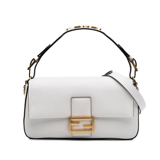 Fendi Leather Convertible Baguette Satchel — White