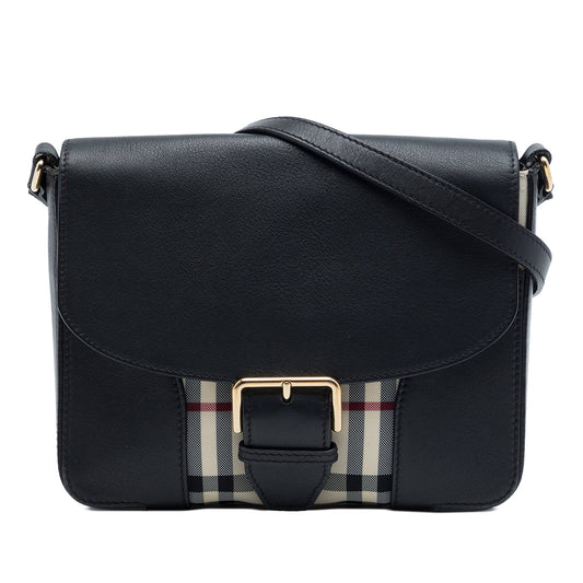 Burberry Small Haymarket Check Nylon and Leather Dickens Crossbody