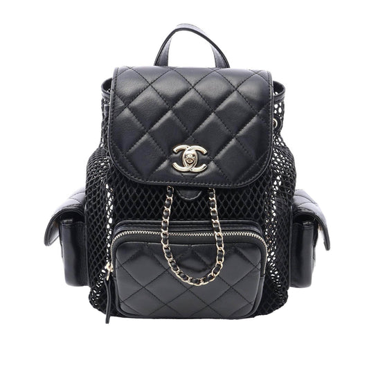 Chanel Small Quilted Shiny Lambskin and Mesh Cargo Duma Drawstring Backpack