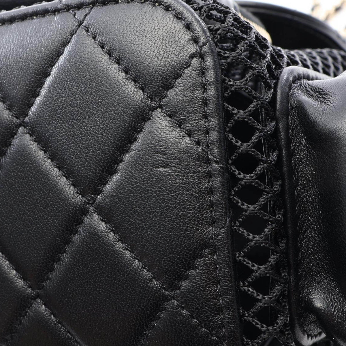 Chanel Small Quilted Shiny Lambskin and Mesh Cargo Duma Drawstring Backpack