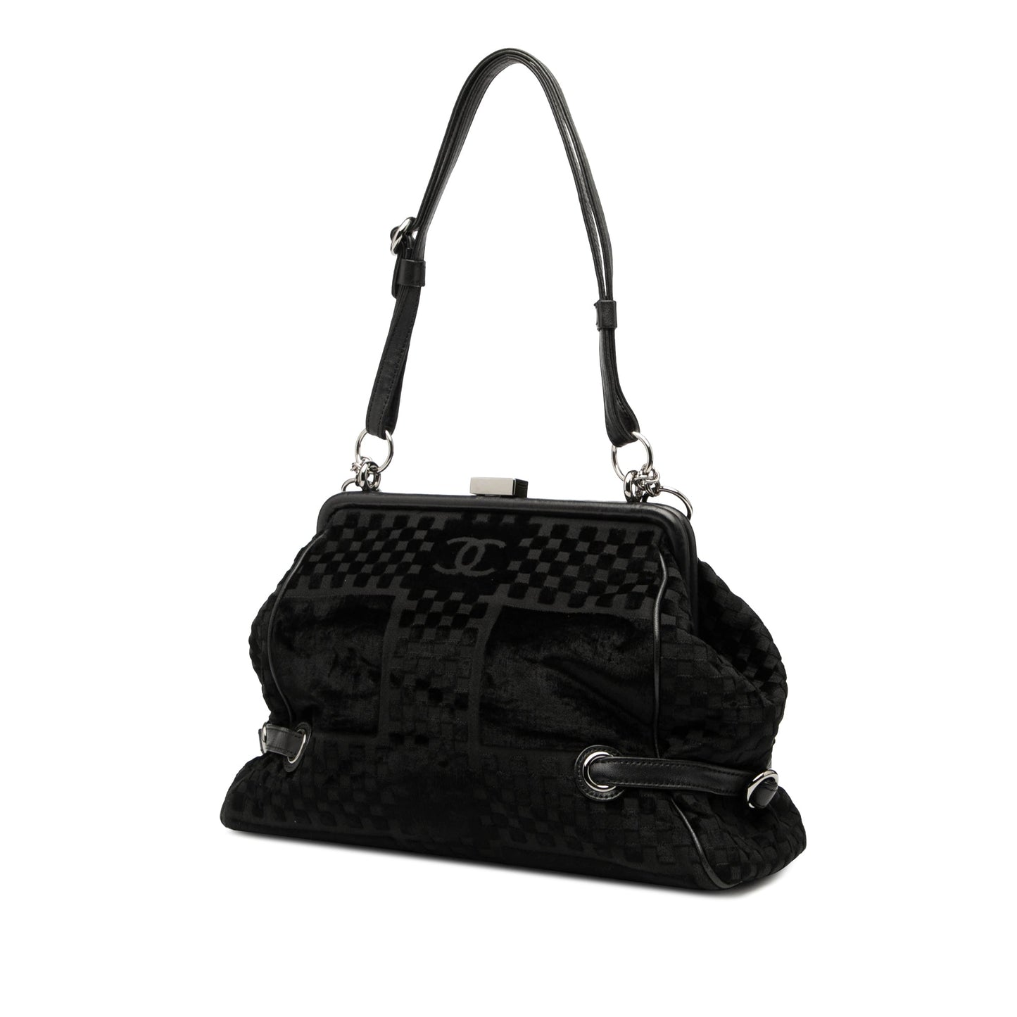 Chanel CC Check Embossed Velvet Belted Side Frame Bag