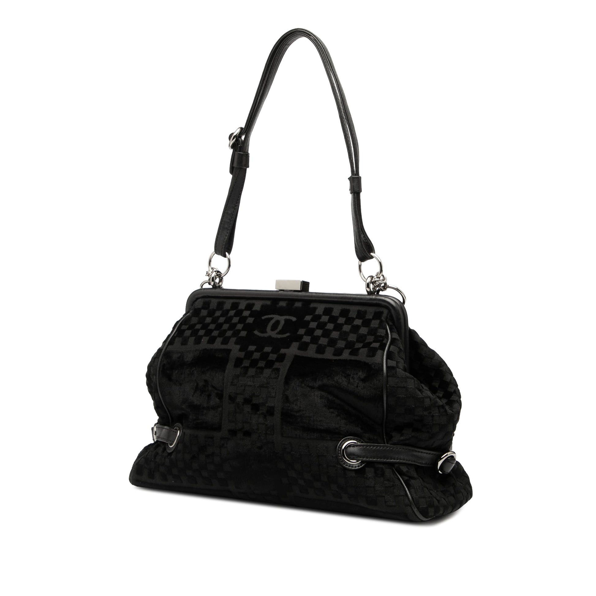 Chanel CC Check Embossed Velvet Belted Side Frame Bag