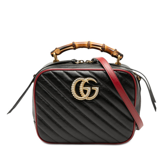 Small GG Marmont Matelasse Diagonal Leather Torchon Bamboo Satchel