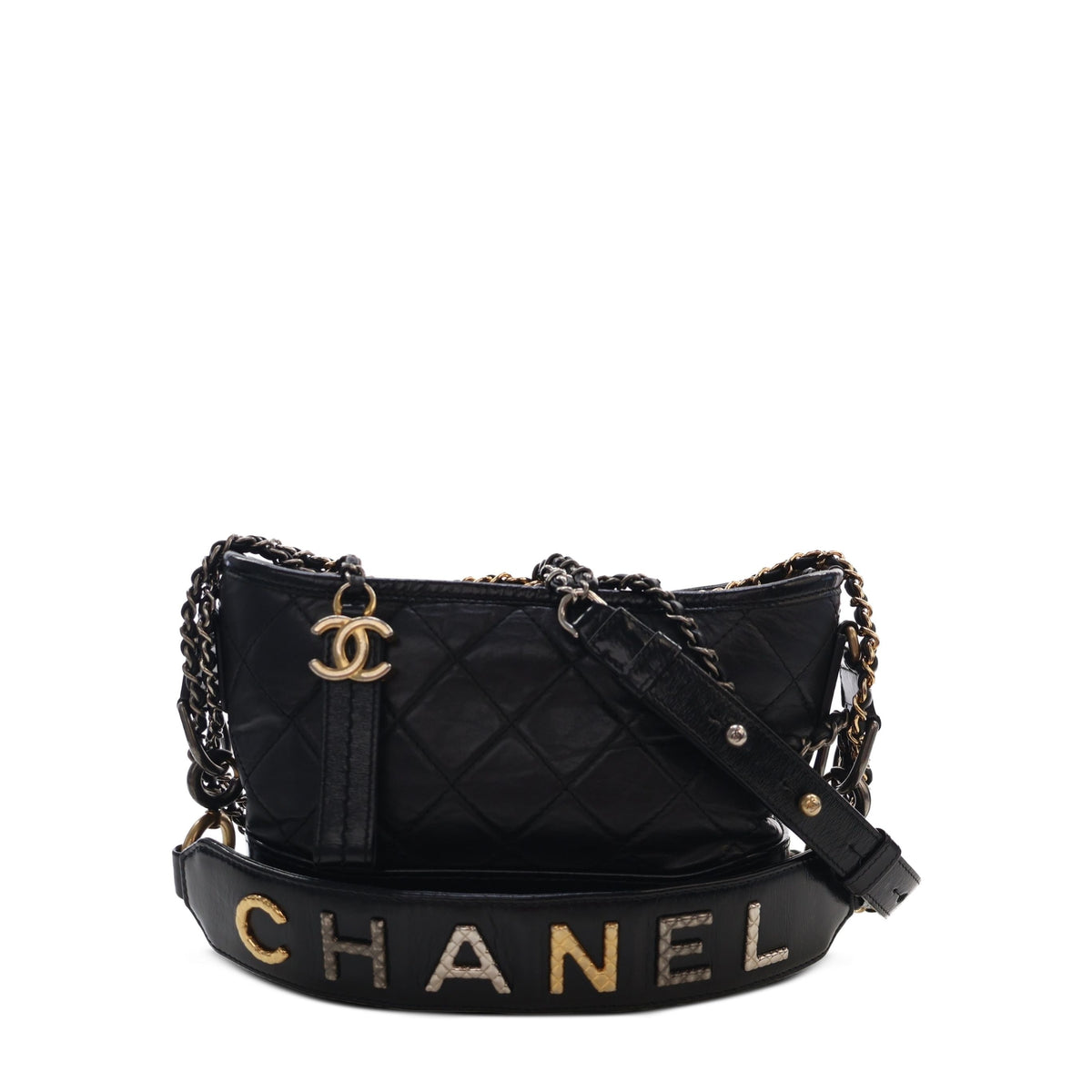 Chanel Small Quilted Aged Calfskin Gabrielle Hobo — Black