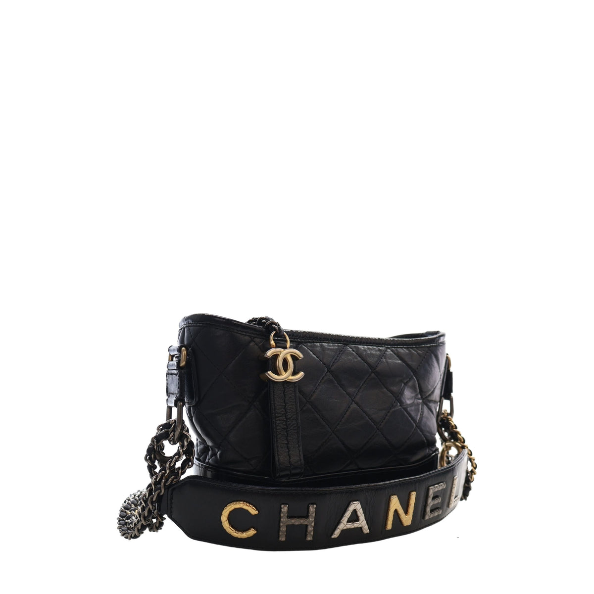 Chanel Small Quilted Aged Calfskin Gabrielle Hobo — Black