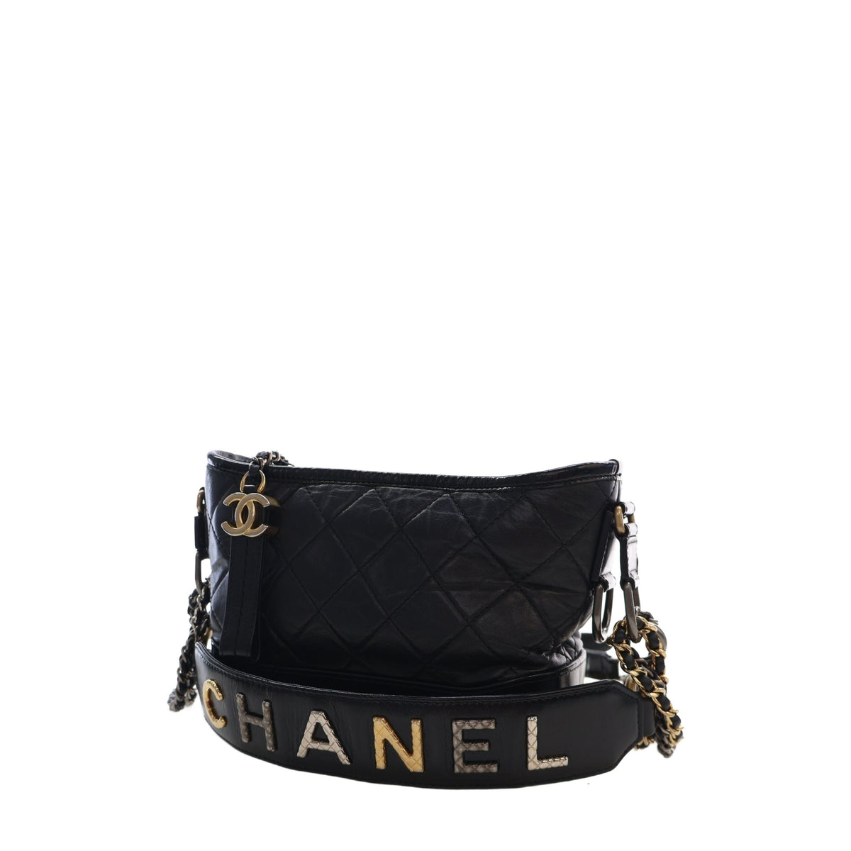 Chanel Small Quilted Aged Calfskin Gabrielle Hobo — Black