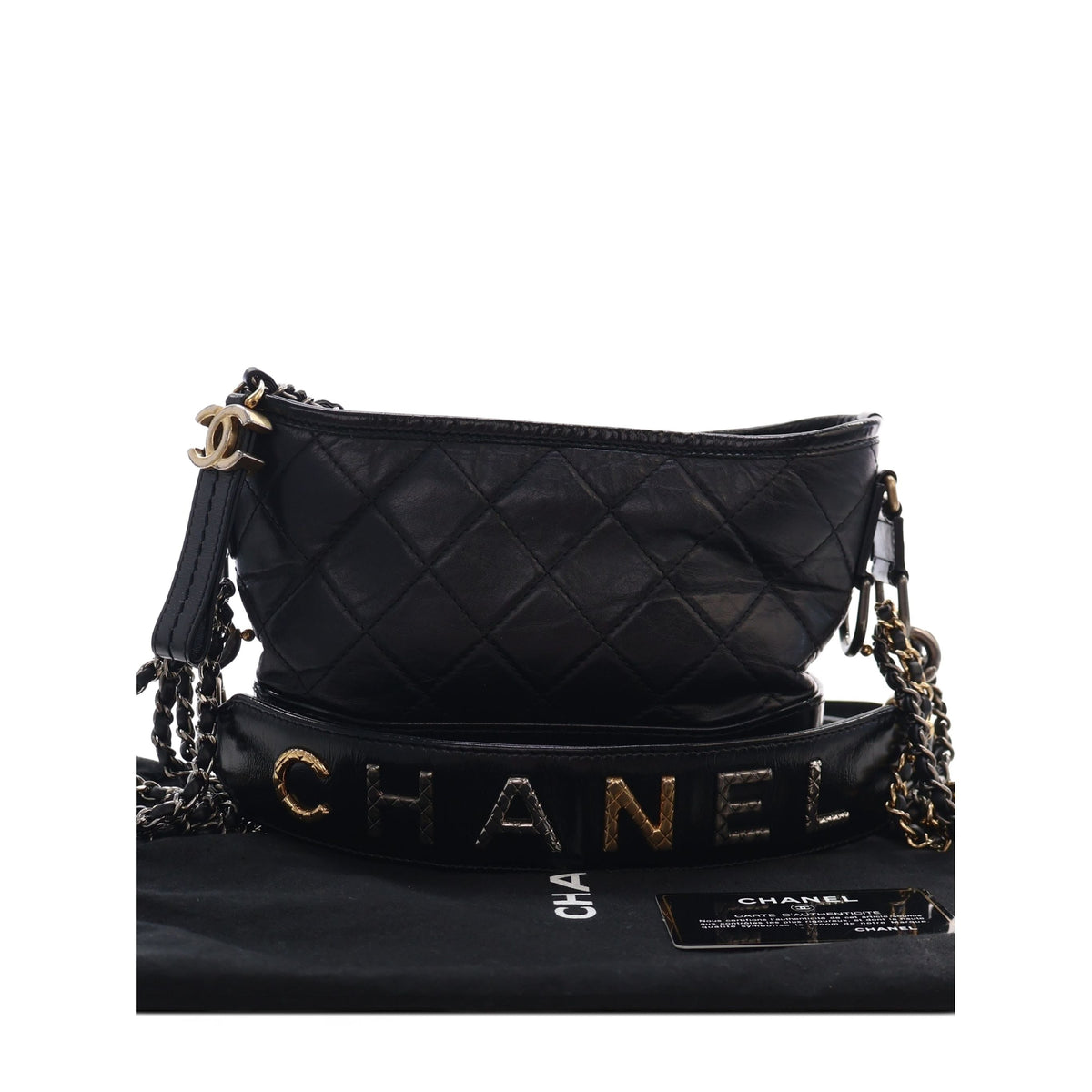 Chanel Small Quilted Aged Calfskin Gabrielle Hobo — Black