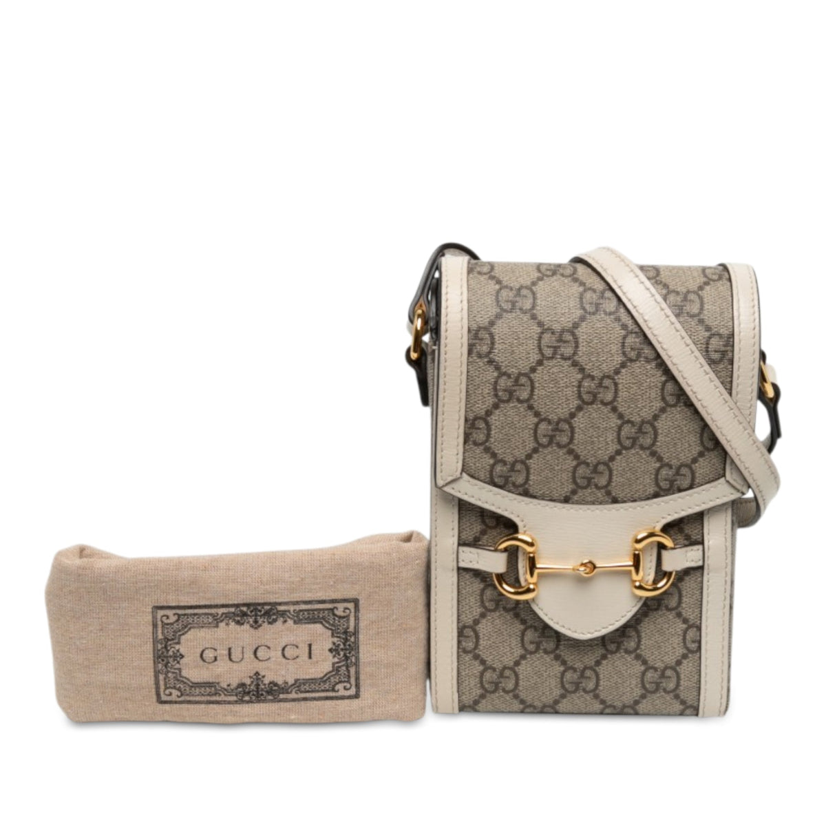 Gucci Mini GG Supreme Horsebit 1955 Crossbody — Beige