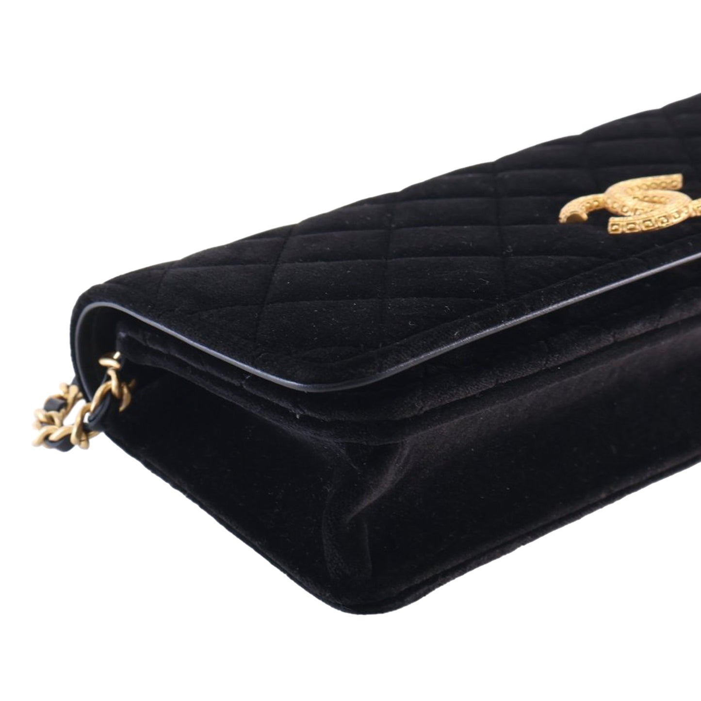 Chanel CC Quilted Velvet East West Clutch On Chain