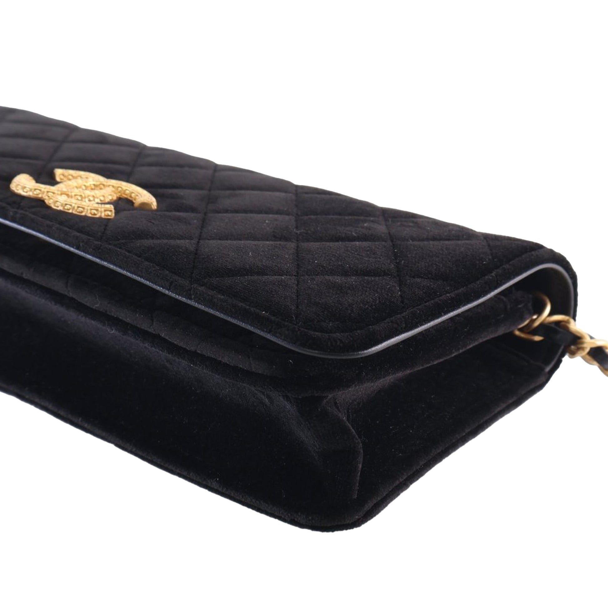 Chanel CC Quilted Velvet East West Clutch On Chain