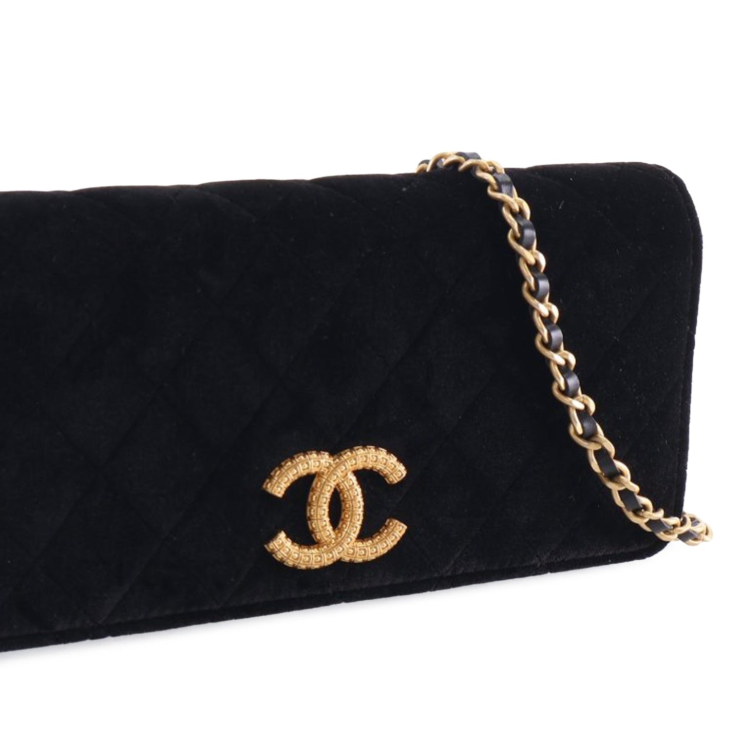 Chanel CC Quilted Velvet East West Clutch On Chain