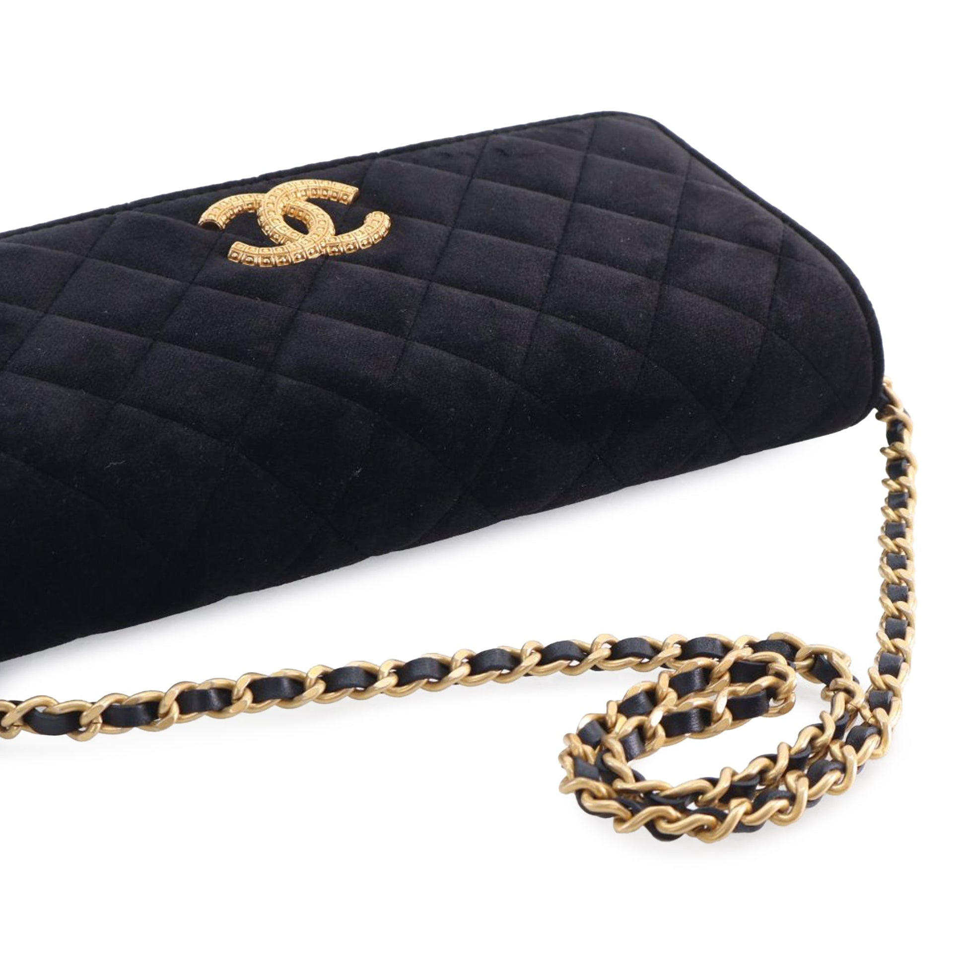 Chanel CC Quilted Velvet East West Clutch On Chain