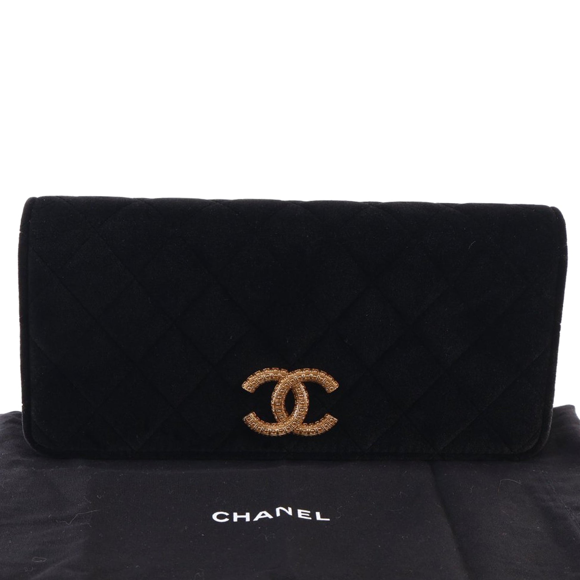 Chanel CC Quilted Velvet East West Clutch On Chain