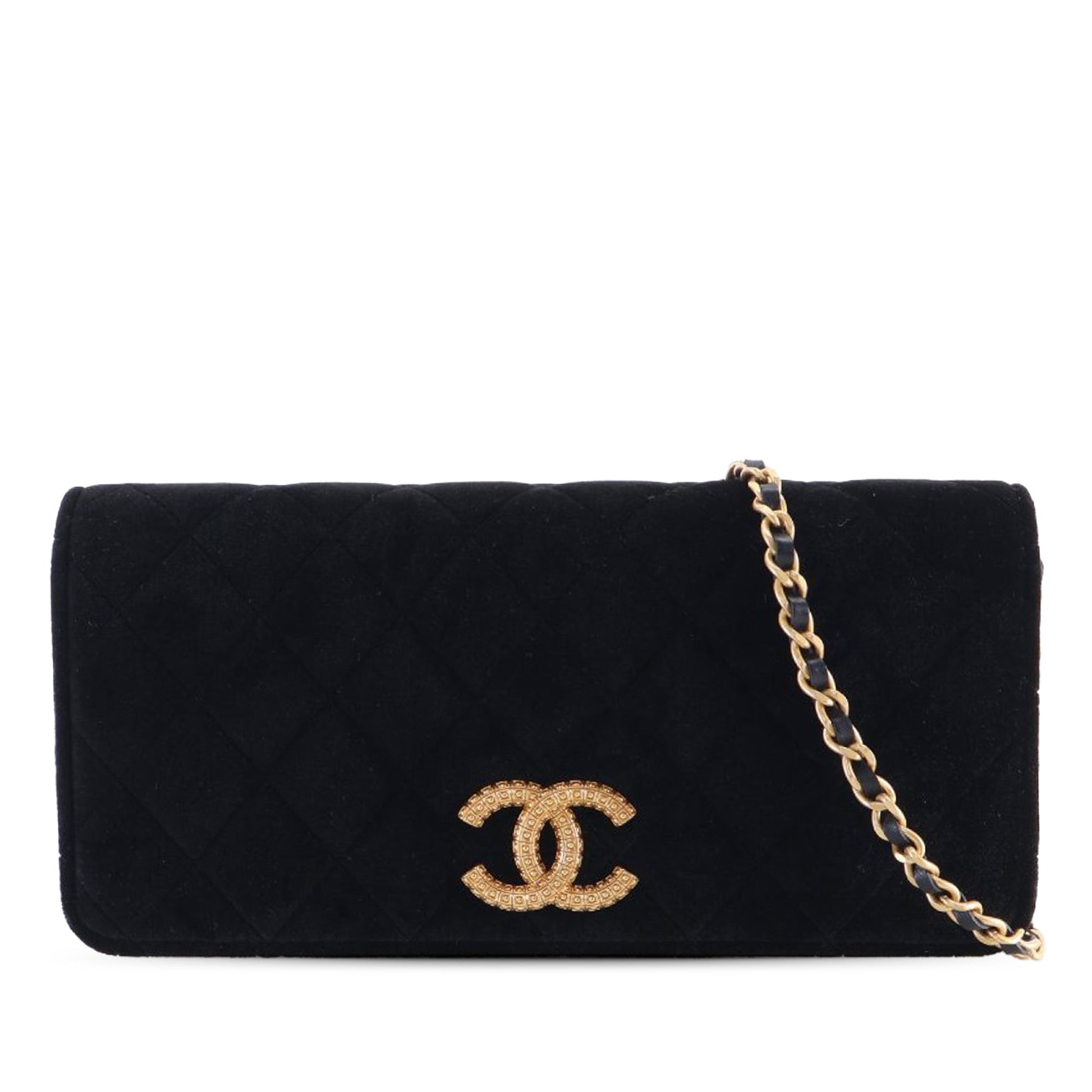 Chanel CC Quilted Velvet East West Clutch On Chain