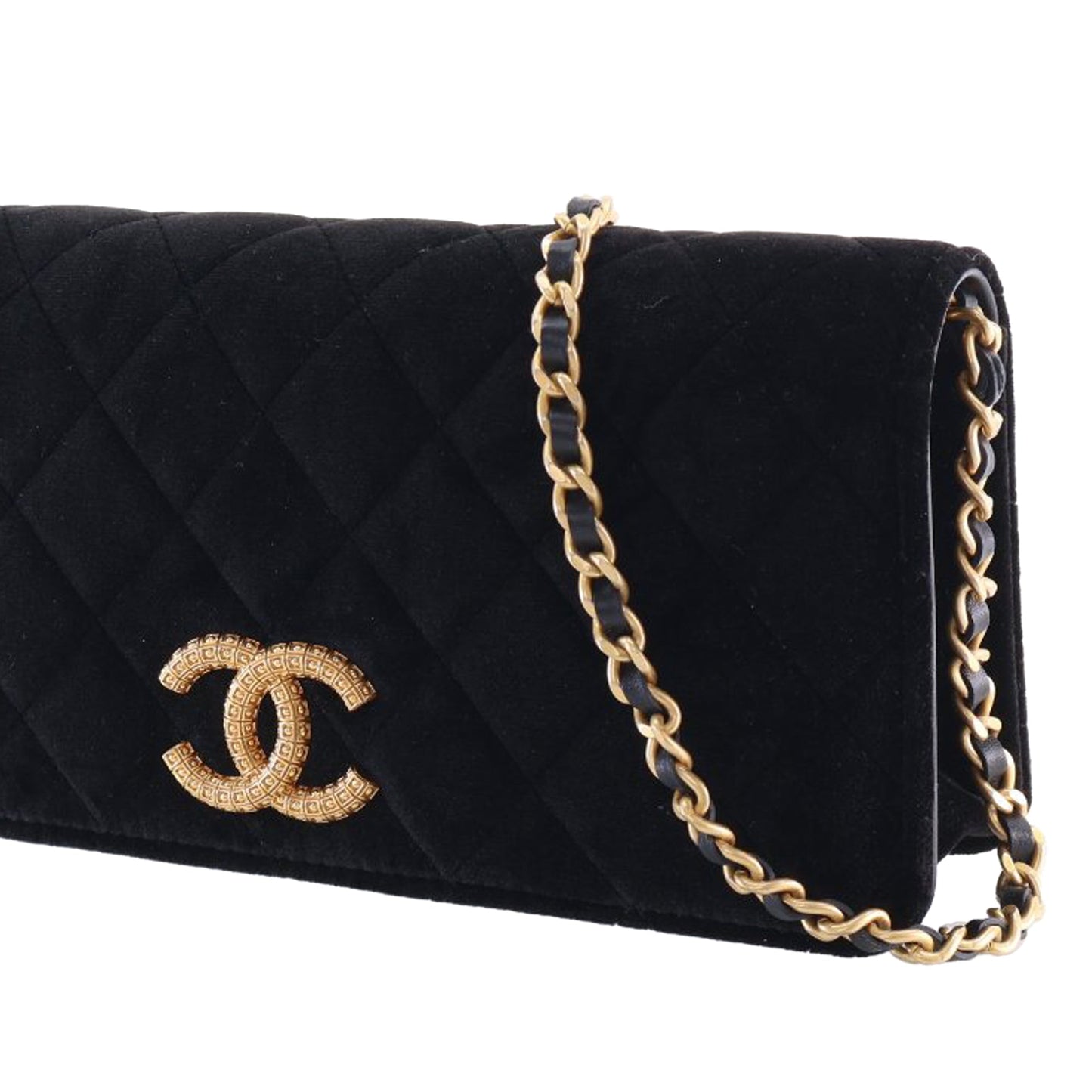 Chanel CC Quilted Velvet East West Clutch On Chain
