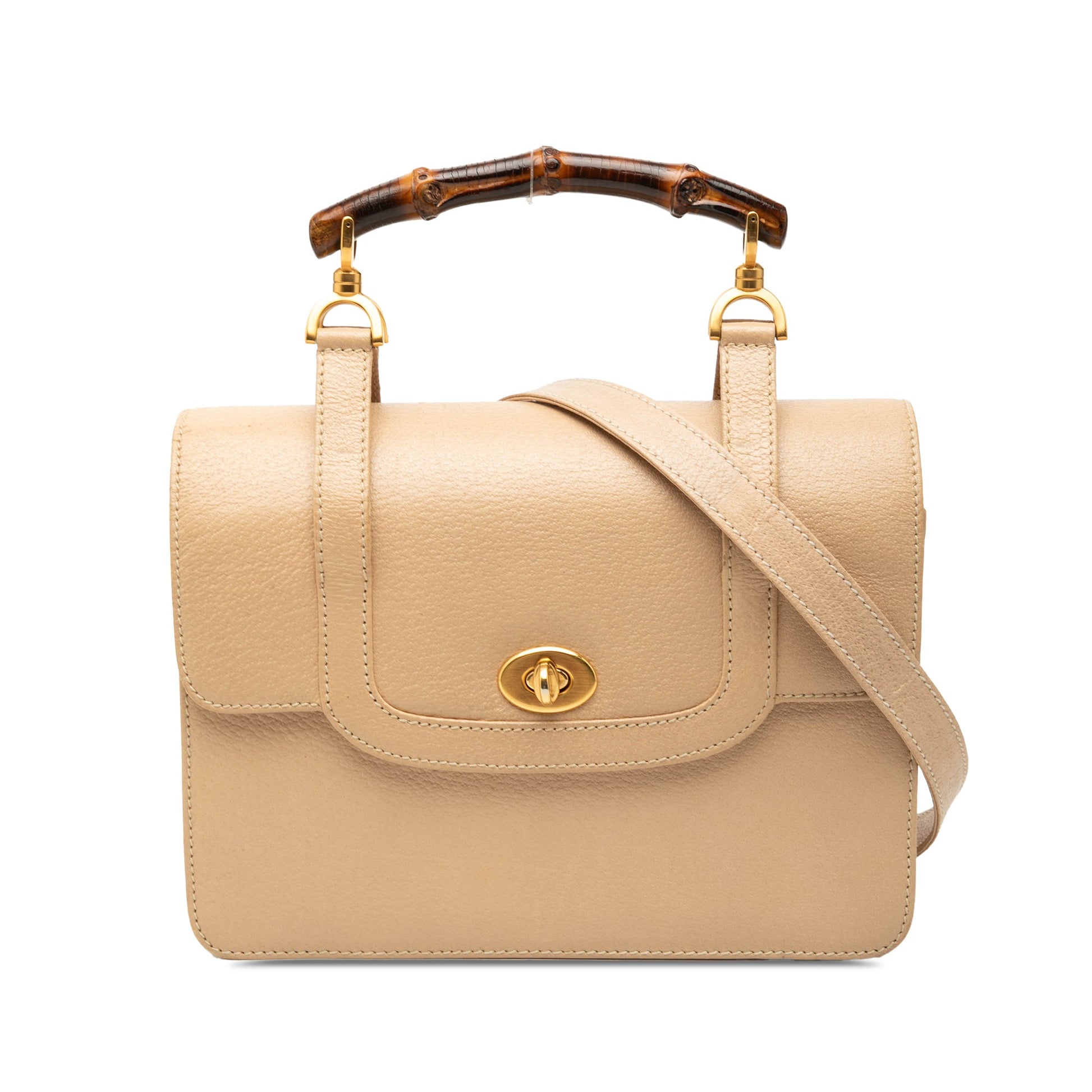 Gucci Calfskin Turnlock Bamboo Top Handle Bag