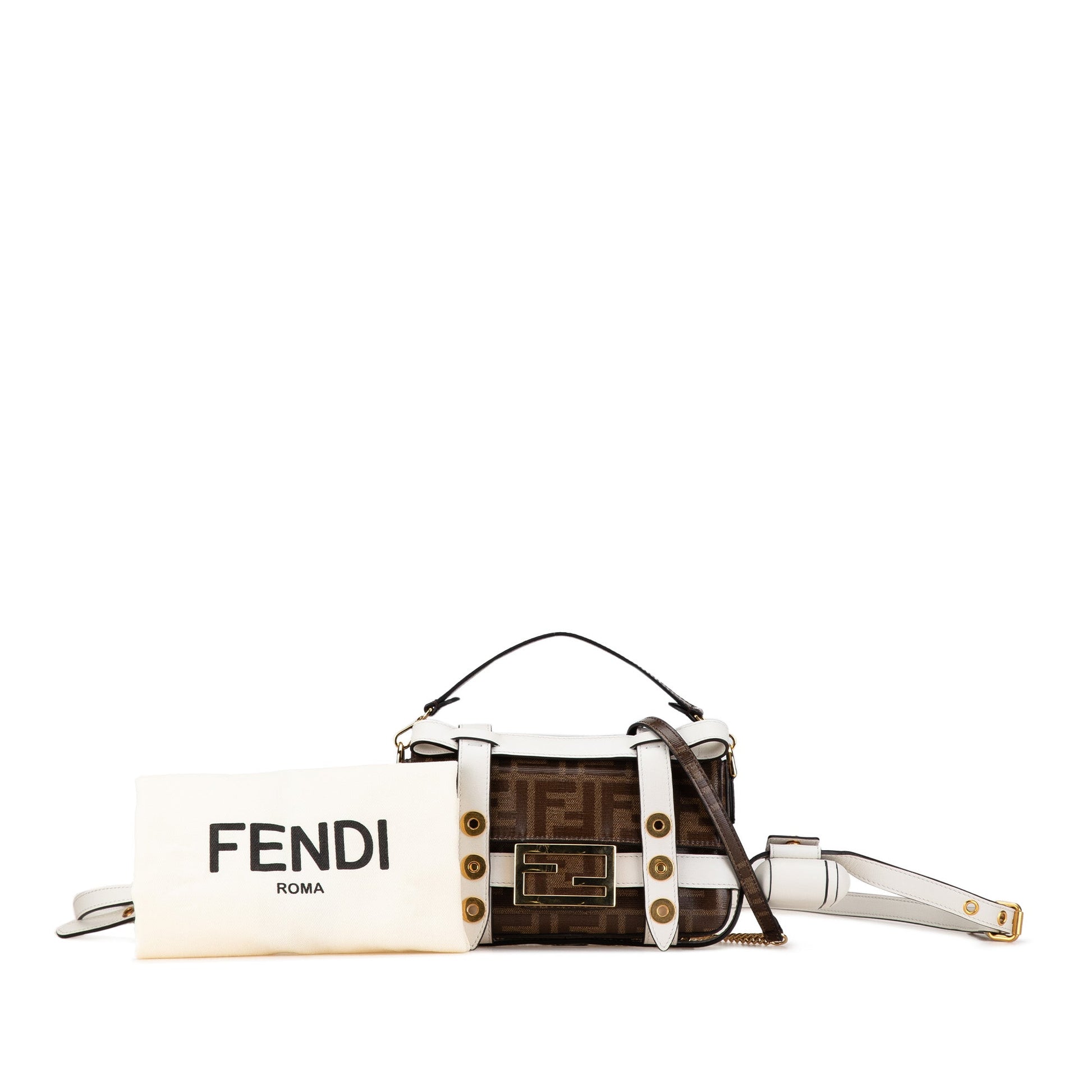 Fendi Mini Zucca Glazed Fabric Cage Baguette Satchel