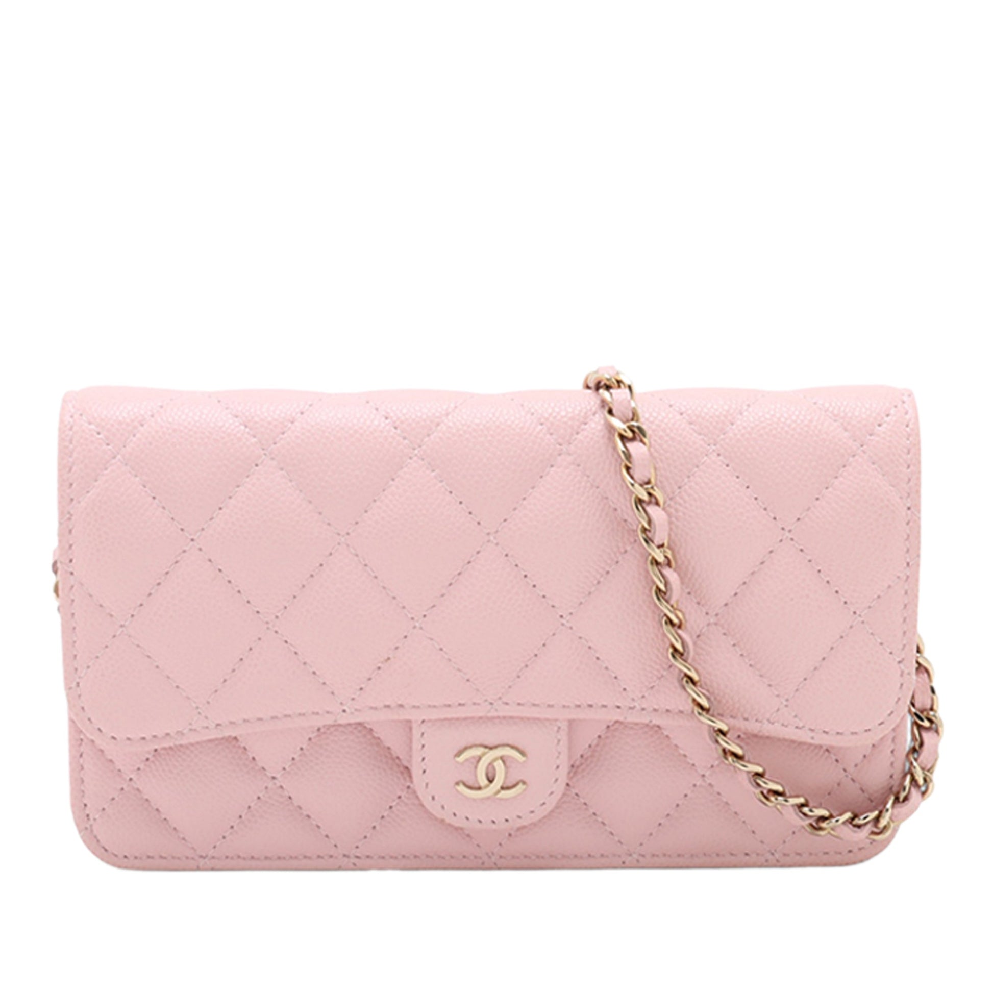 Chanel CC Quilted Caviar Flap Phone Holder Wallet on Chain