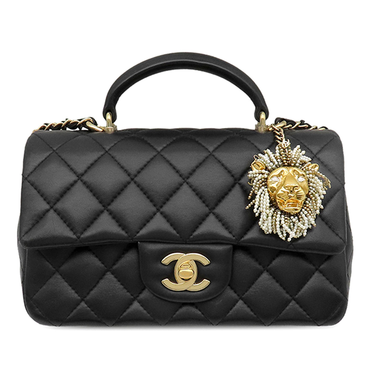 Chanel Mini Rectangular Classic Lambskin Lion Charm Top Handle Flap