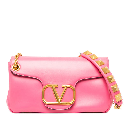 Valentino Nappa VLogo Stud Sign Shoulder Bag — Pink