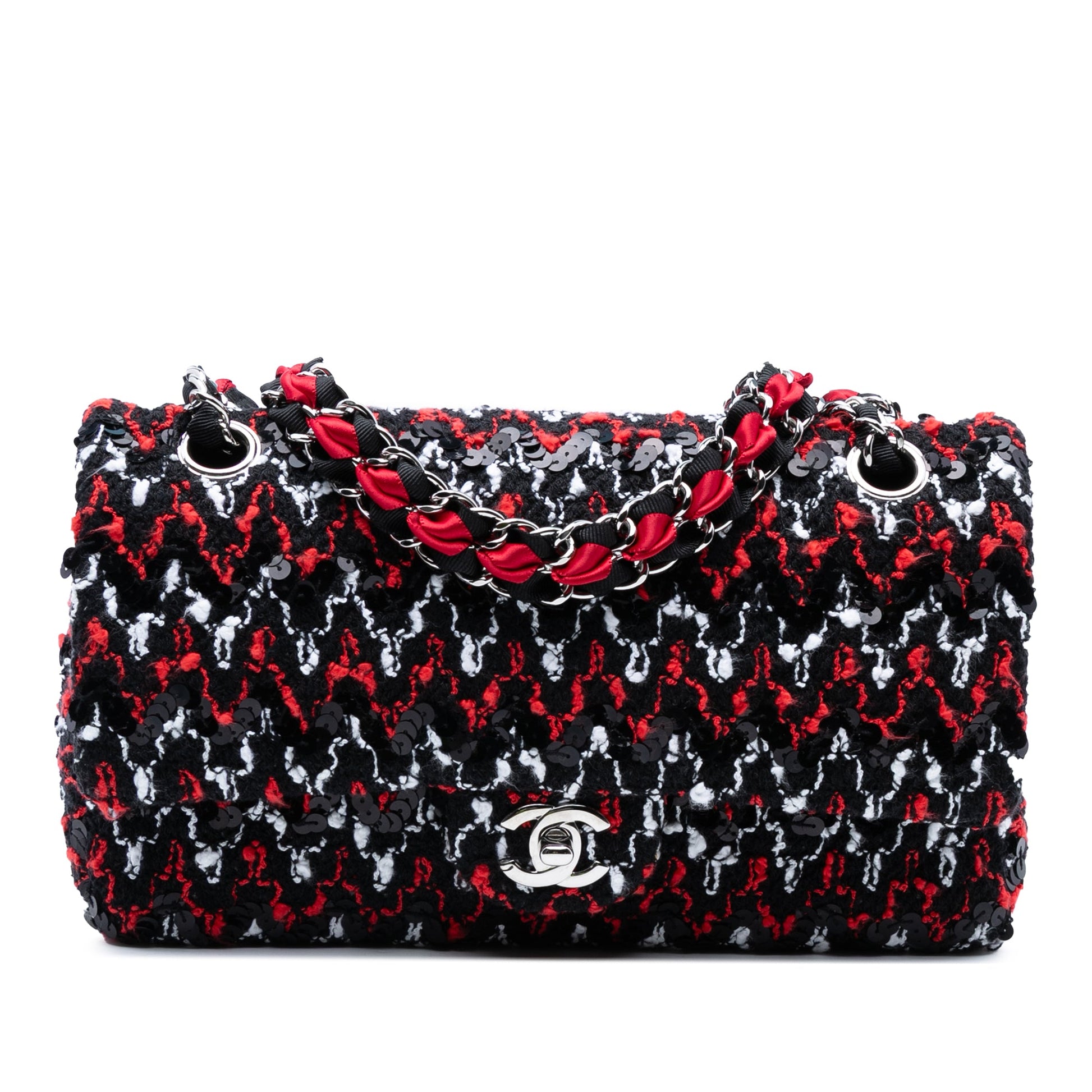 Chanel Medium Classic Tweed Sequins Double Flap